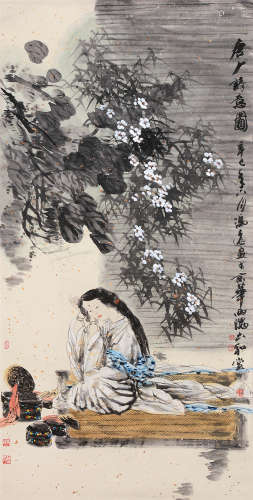 冯远（b.1952） 辛巳2001年作 唐人诗意图 镜片 设色纸本