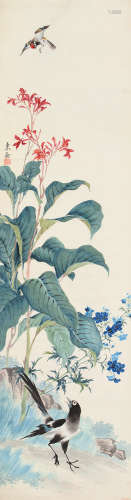 侯秉衡（1865～1946） 枝头唤友 立轴 设色纸本