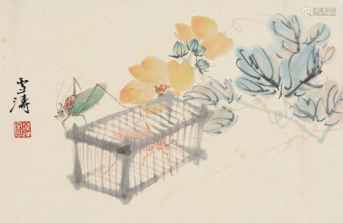 王雪涛（1903～1982） 蟋蟀 镜片 设色纸本