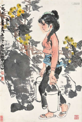 卢沉（1935～2004） 1979年作 少女 镜片 设色纸本