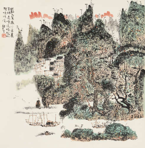 钟长生（b.1941） 远峰夕照 立轴 设色纸本