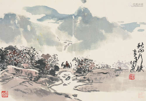 郭公达（b.1931） 秋山行旅 镜片 设色纸本