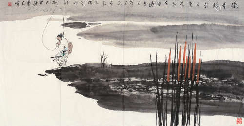 葛庆友（b.1944） 渔翁 镜片 设色纸本