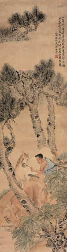 黄山寿（1855～1919） 洗马图 镜片 设色纸本