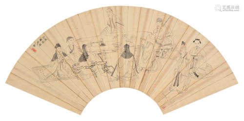 禹之鼎（1647～1716） 丁丑1697年作 群贤会 扇面 水墨纸本