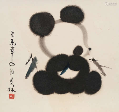 韩美林（b.1937） 己未1979年作 熊猫 镜片 设色纸本