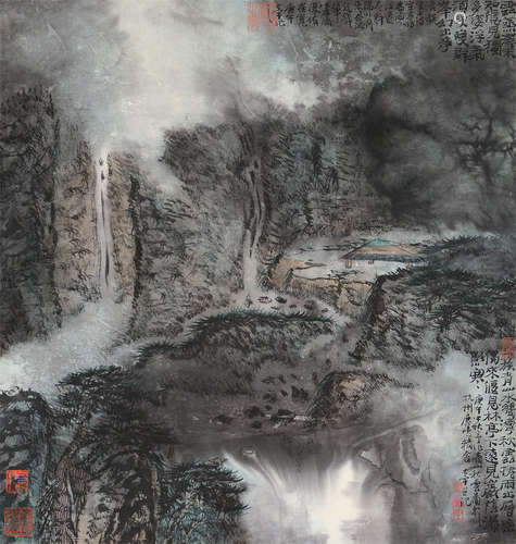 郑力（b.1964） 庚午1990年作 青山秋云图 立轴 设色纸本