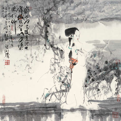 潘鸿海（b.1942） 乙亥1995年作 李太白诗意 立轴 设色纸本