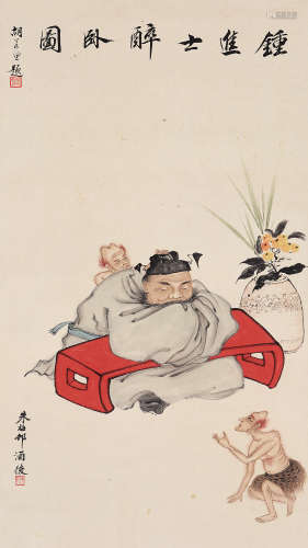 朱梅村（1911～1993） 钟进士醉卧图 立轴 设色纸本