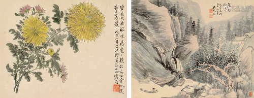 吴琴木（1894～1953）  缪谷瑛（1975～1955） 戊子1948年作 严壑孤舟 镜片 设色纸本