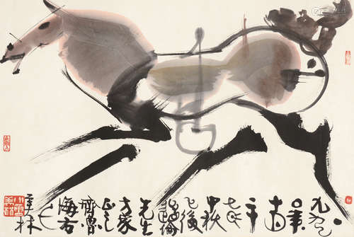 韩美林（b.1936） 1990年作 骏马图 镜片 设色纸本