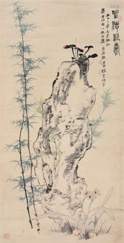 张大千（1899～1983） 1974年作 芝仙祝寿 立轴 设色纸本