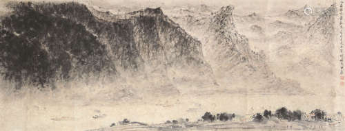 傅抱石（1904～1965） 江川帆影 立轴 设色纸本