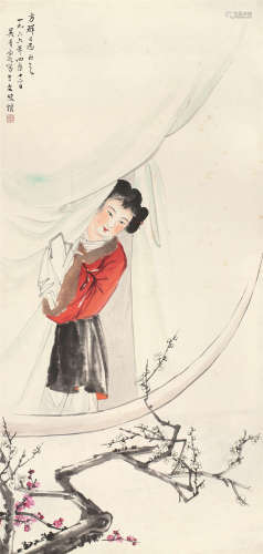 吴青霞（1910～2008） 梅花仕女图 立轴 设色纸本