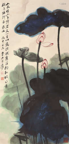 张大千（1899～1983） 泼彩荷花 立轴 设色纸本