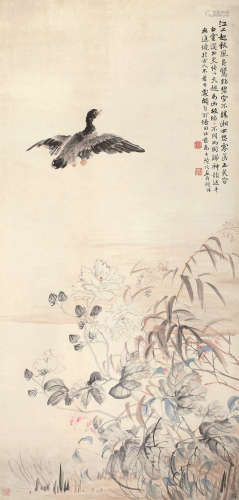 陆恢（1851～1920） 芙蓉鳬鹥 立轴 设色纸本