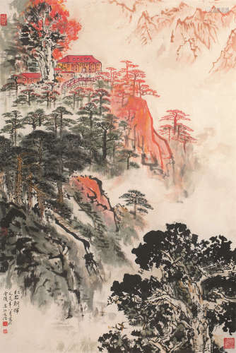 宋文治（1919～2000） 红岩朝晖 立轴 设色纸本