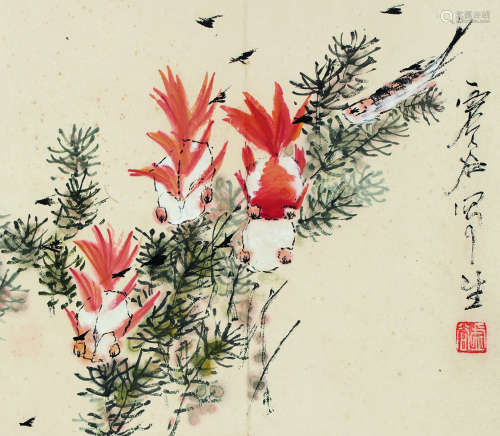 虚谷（1823～1896） 金鱼 镜芯 设色纸本