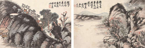 胡公寿（1823～1886） 山水 （二帧） 镜芯 设色纸本