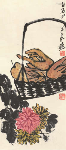 齐良迟（1921～2003） 秋菊佛手 立轴 设色纸本