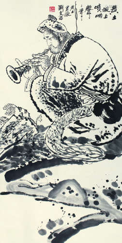 刘文西（b.1933） 黄土坡上唢呐声 镜芯 设色纸本