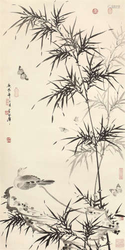 卢坤峰（b.1934） 花鸟 立轴 水墨纸本