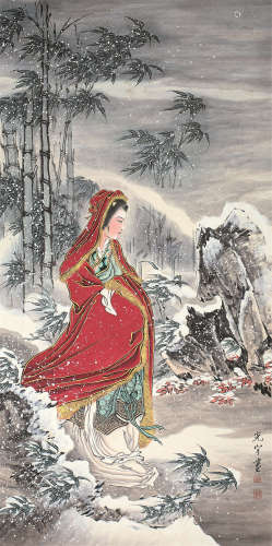 吴光宇（1908～1970） 风雪仕女图 立轴 设色纸本