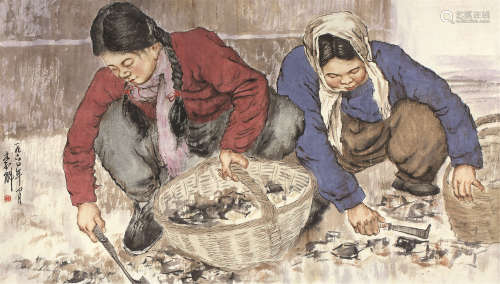 李斛（1919～1975） 拔猪草 镜芯 设色纸本
