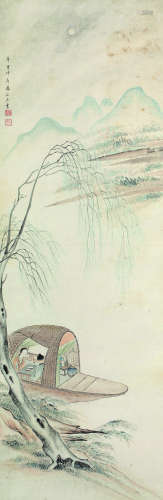 汤禄名（1804～1874） 柳永词意图 立轴 设色纸本