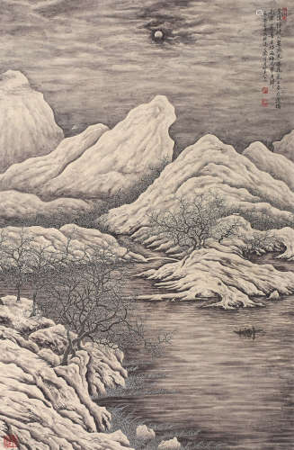 陶冷月（1895～1985） 雪夜探梅图 立轴 设色纸本