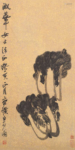 齐白石（1864～1957） 百财图 立轴 水墨泥金绢本