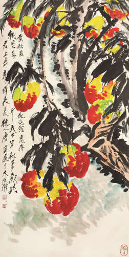 唐云（1910～1993） 桃石如斗图 立轴 设色纸本