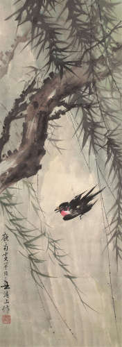 黄幻吾（1906～1985） 柳燕图 立轴 设色纸本