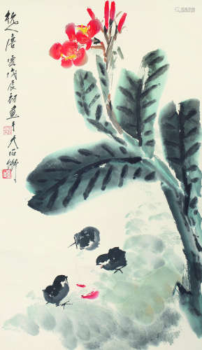 唐云（1910～1993） 觅食图 镜芯 设色纸本
