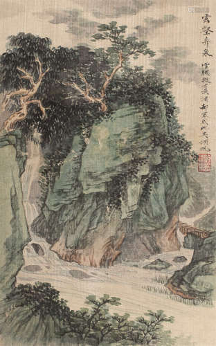 吴湖帆（1894～1968） 云壑奔泉 镜芯 设色绢本
