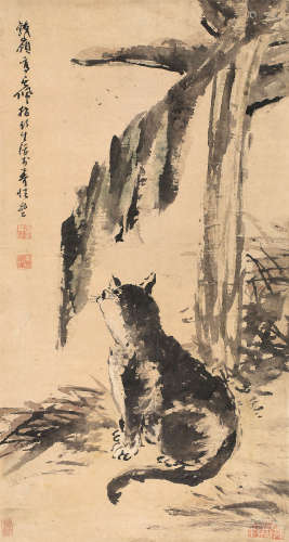高其佩（1660～1734） 蕉荫猫趣图 立轴 设色纸本