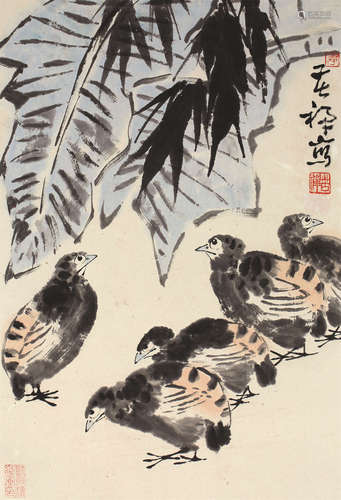 李苦禅（1899～1983） 花鸟 立轴 设色纸本