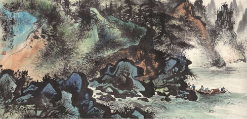 黎雄才（1910～2001） 松山停泊图 镜芯 设色纸本