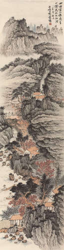 萧愻（1883～1944） 云山流水图 镜芯 设色纸本
