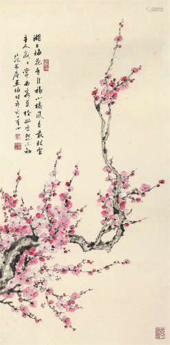 范节庵（1918～2001） 梅花 镜芯 设色纸本