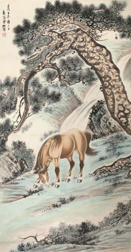 溥佐（1918～2001） 松溪骏马图 立轴 设色纸本