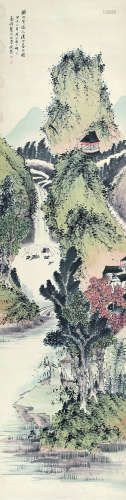 祁崑（1901～1944） 溪山暮雨图 立轴 设色纸本