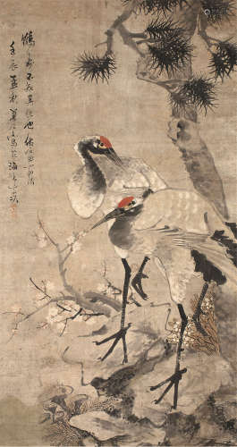 金梦石（1869～约1952） 鹤寿图 立轴 设色纸本