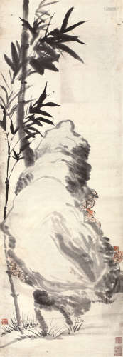 任伯年（1840～1896） 竹石图 镜芯 设色纸本