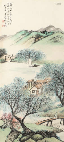 汪琨（1877～1946） 江天帆影图 立轴 设色纸本