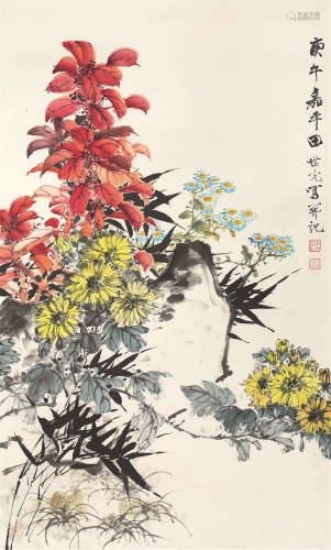 田世光（1916～1999） 秋菊图 镜芯 设色纸本