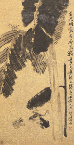 齐白石（1864～1957） 鸣秋图 立轴 水墨泥金绢本