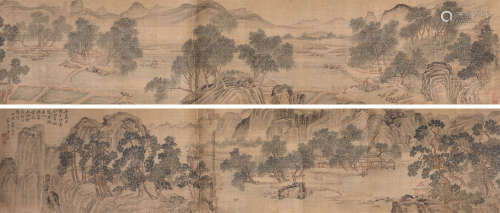 唐寅（1470～1524） 水田春耕图 镜芯 设色绢本