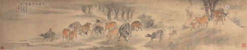 杨晋（1644～1728） 西园放牛图 镜芯 设色纸本