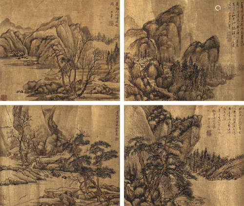 王翚（1632～1717） 山水 （四帧） 镜芯 设色泥金纸本
